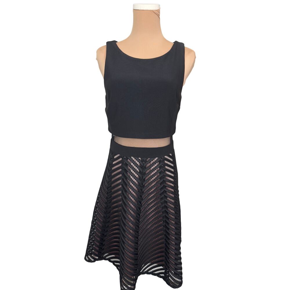 Betsy & Adam Black Mesh Illusion Cocktail Dress Women’s 8 Fit & Flare Goth
